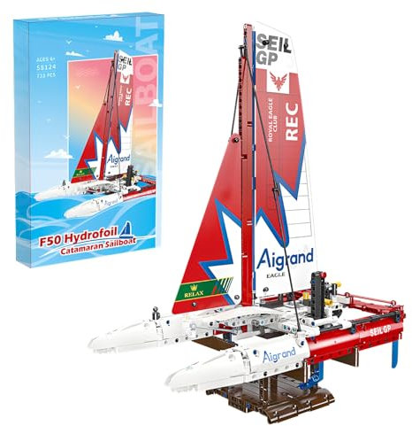 Fuleying F50 Hydrofoil Catamaran Segelboot Bausteine Bausatz, 733 PCS Modular Klemmbausteine Boot Modell Spielzeug, MOC Kreative Geschenke zum Bauen für 6+ Kinder, Teenager und Erwachsene