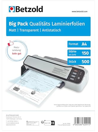 Betzold - Laminier-Folien A4 500 Stück Big-Pack 150 mic - Laminieren