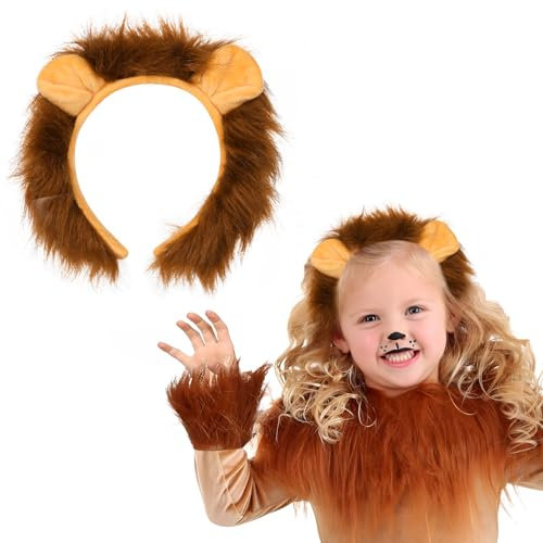 MEJOSER Löwe Haarreif mit Ohren Löweohren Haarreif Karneval Fasching Stirnband Löwenkostüm Kostüm Accessoires Löwen Tierohren Tier Haarreif Haarspange für Halloween Cosplay