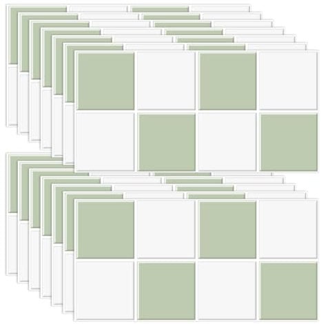 imposyu 20 Pezzi Piastrelle Adesive Cucina 30x15cm Pannelli Adesivi per Cucina Pannello Decorativo Parete Mattonelle Adesive Bagno Piastrelle Adesive Verde e Bianco
