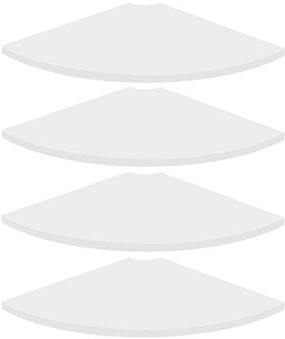 Homode Corner Floating Shelves, Set of 4 Round Corner Shelf Wall Mount with Cord Hole, 12 Inch Wood Curved Hanging Shelf for Cable Box, Speaker, TV Cords, Books, Plants, White