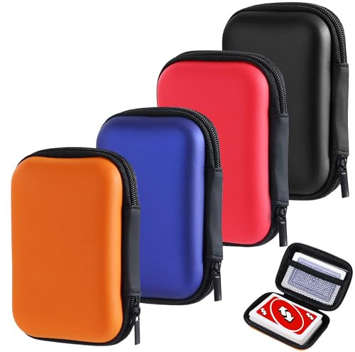 4er Set Spielkarten-Boxen aus hochwertigem wasserfestem Material 11,5x8x4cm – Robuste Aufbewahrung für Sammelkarten, Kopfhörer, Kabel & Kleinteile – Praktische Organizer in Orange, Schwarz, Rot, Blau