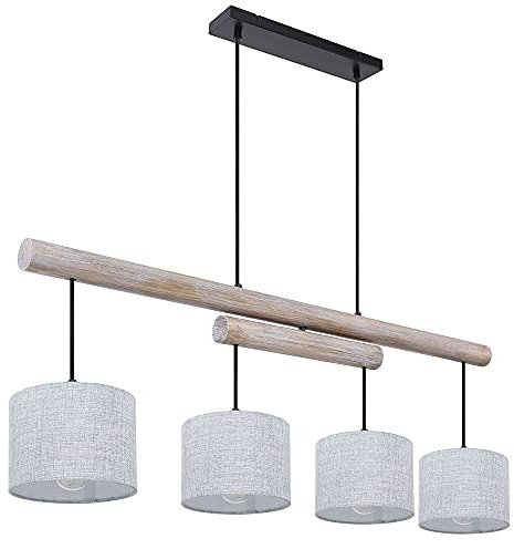 GLOBO LED Pendelleuchte höhenverstellbar Esszimmerlampe Textil Hängelampe grau, Holz rustikal, Metall schwarz, 4x9W 4x 810 lm warmweiß, LxBxH 113x18x120 cm