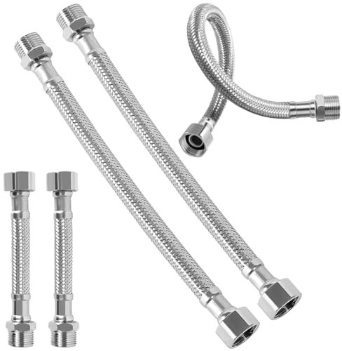 Flexschlauch G3/8, 4 Stück 304 Edelstahl Flexschlauch Panzerschlauch 3/8 Zoll, 20cm Edelstahlumflechtung, für Armaturenschlauch Verlängerung Armaturenschlauch Wasserhahn Bad WC(20cm/10cm)