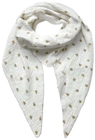 FASHION YOU WANT Musselin Tuch mit Herzen Dreieck HERZ1 Damen Halstuch Herzmuster Made in Italy 195x72cm Frühling Sommer Weich Leicht kuscheliger Baumwolle Schal (weiß/beige)