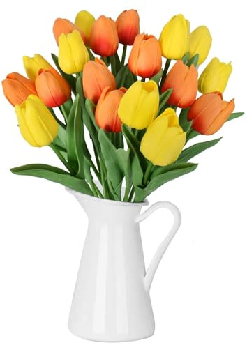 DecorDwell Tulipanes Artificiales de látex, 20 Piezas Tulipanes Artificiales, Ramos de Flores Falsos de Tulipan realistas, para Boda, Hogar, Fiesta, Arreglo Floral, Jardín, Partido del Hotel