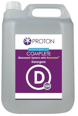Proton Complete Glasswash Detergent, 2x5 Ltr | Generous twin pack ensures continuous stock for commercial bars, removing stubborn grease for spotless glassware.