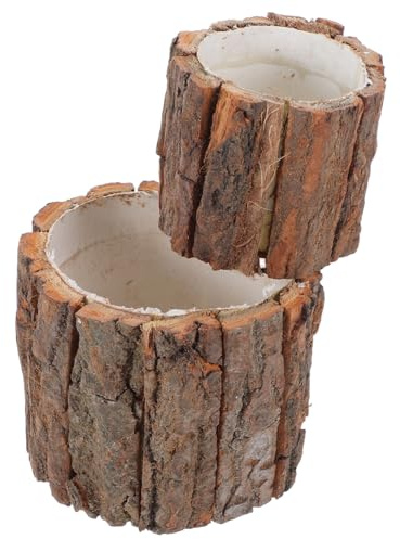 Vaguelly Macetas Rústicas de Madera Impermeables 2piezas Diseño Natural Estilo Tronco para Decoración de Jardín, Floristería y Estantes Interiores