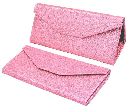 TBOC Faltbar Brillenetui für Sonnenbrille - [Fantasie-Rosa] Hartschale [Dreieckige] Tasche mit [Magnetverschluss] Innenfutter für Lesebrille Groß Modern Leicht Design Tasche Damen Herren Kind