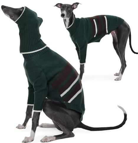 IECOii Hund Fleece Pullover mit Ohrenschutz,Hundepullover Langarm Warmer Greyhound Mantel,Lurcher Pullover,Fleece Hundesweatshirt für Mittelgroße Hunde,Whippet Jacke,Grün,M