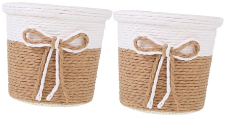 AKOOSY 2 pièces Lot de Cache-Pots Tissés Imperméables Papier Imitation Conteneurs Décoratifs pour Plantes Vertes Style Simple et Élégant pour Intérieur et Jardin