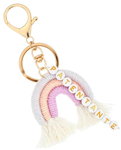DOPENSPI Bunt Patentante Schlüsselanhänger, Geflochtener Regenbogen Anhänger Bag Charm, Goldener Taschenanhänger für Babyparty, Schwangerschaftsankündigungen, Babygeburten