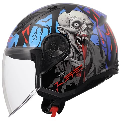 LS2, Jet Motorradhelm AIRFLOW II ZOMBIE II Black Red Blue, XL