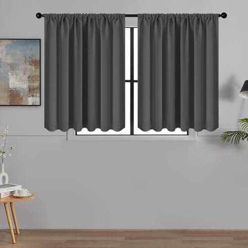 MRTREES Tende Oscuranti Impermeabile Corte a Vetro per Interni Finestre Piccole Cucina Camera da Letto Soggiorno Salotto Tende Termiche isolanti con Passanti, 60x45cm, Grigio Scuro, 2 Pezzi