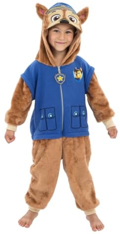 Chaks - Chase Jumpsuit für Kinder, Flauschiger Onesie | Offizieller Paw Patrol Overall mit Kapuze und Ohren, Kostüm und Freizeit Outfit für Karneval und Alltag