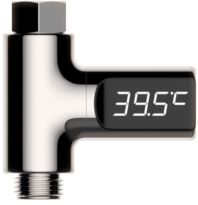 BlissfulAbode Termometro dell'acqua con display a LED per rubinetto della doccia, con monitoraggio della temperatura in tempo reale, schermo girevole a 360°, nessuna batteria necessaria per l'uso del