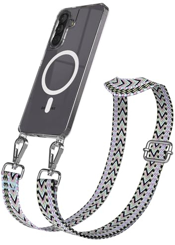 EAZY CASE Handykette - Verstellbares Taschenband kompatibel mit Galaxy A57, Schulterriemen, Handykordel mit Silikon Hülle, Qi Charging kompatibel, Umhängetasche, Lila Grün Silber
