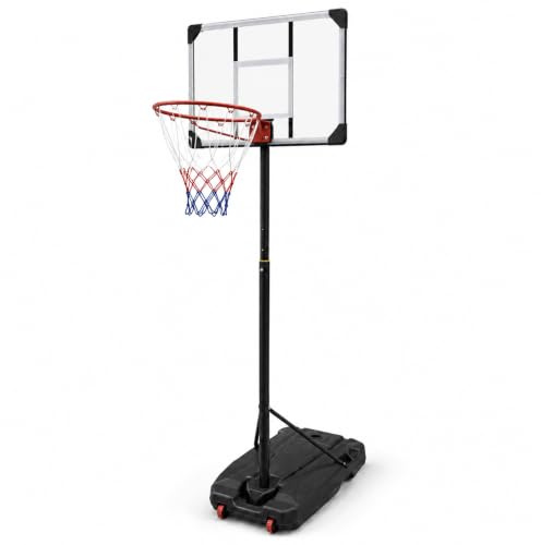 Canasta de Baloncesto portátil Altura Tablero Regulable 1,6-2,1 m – Tablero Transparente 85 × 55 cm, Base rellenable con Ruedas, Doble Bloqueo, aro Reforzado – Jardín y Exterior