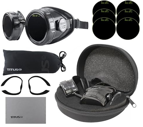 TITUS Cup Type C Frame Industrial Quality Welding Goggles UV IR Green 5,7,8,9,10,11,12,13, or 14 Filter With Case & Pads