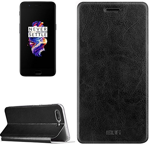 OnePlus 5 Handyhülle Flip Cover, Farbe: schwarz, Stützfunktion für TV Nutzung, Magnesium-Schild für erhöhten Schutz