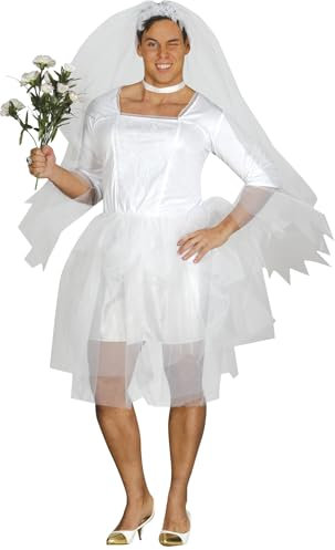 FIESTAS GUIRCA Costume da Sposa per Uomo - Costume Divertente da Sposa per Uomo incl. Vestito da Sposa e velo - Addio al Celibato