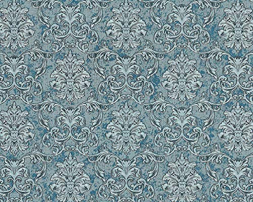 Barock Tapete EDEM 6001-95 Vliestapete geprägt mit Ornamenten glitzernd türkis silber petrol 10,65 m2