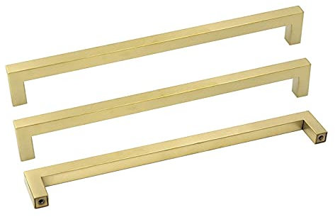 goldenwarm Brushed Brass Cabinet Handles Filing Cabinet Handles -LSJ12GD288 Kitchen Cabinet Door Handles 288mm Hole Centers Square Cupboard Door Handle 5 Pack