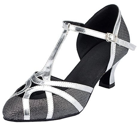 MGM-Joymod Womens T-Starp Glitter Black Synthetic Evening Wedding Tango Ballroom Modern Latin Dance Shoes 5 M UK