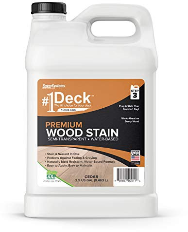 SaverSystems #1 Deck Premium Semi-Transparent Outdoor Wood Stain and Sealer in One - Water Based Wood Stain for Decks, Fences, & Siding - 2.5 Gallon (Cedar)