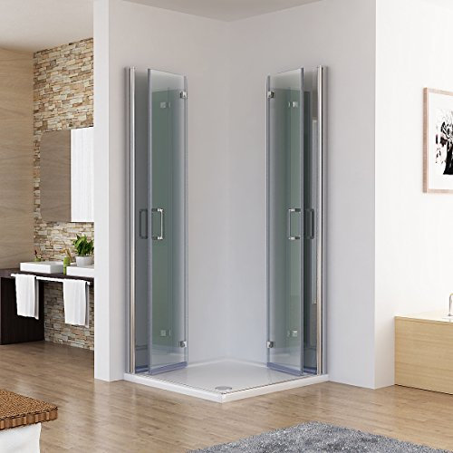 Duschkabine 90x70 Eckig Dusche Falttür 180º Duschwand Duschabtrennung NANO Glas 195 cm DA