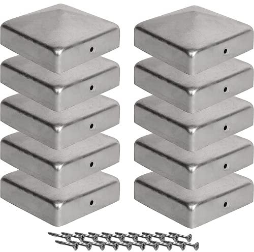10 x Chapeau Poteau Bois 10x10 cm - Chapeau Poteau Bois en Forme de Pyramide en Acier Galvanisé pour Poteaux en Bois de - Chapeau Poteau Bois en Forme de Pyramide - avec vis Viirkuja