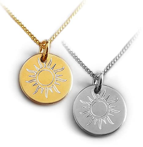 Kettenanhänger Sonne, Kette mit Gravur, Rückseitengravur, 925 Silber oder Vergoldet, Sonnenanhänger, Geschenk Idee