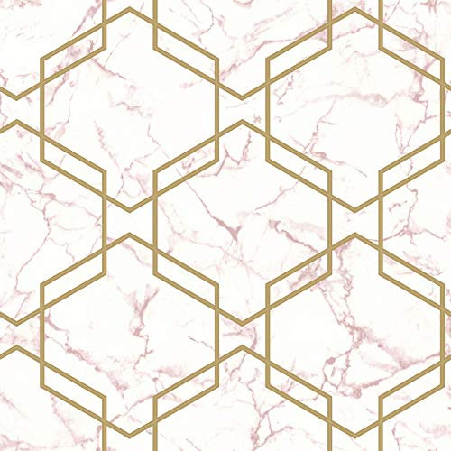 Holden Decor Fantasia Hexagon Geo Pink Gold Wallpaper 90711 - Glitter Marble
