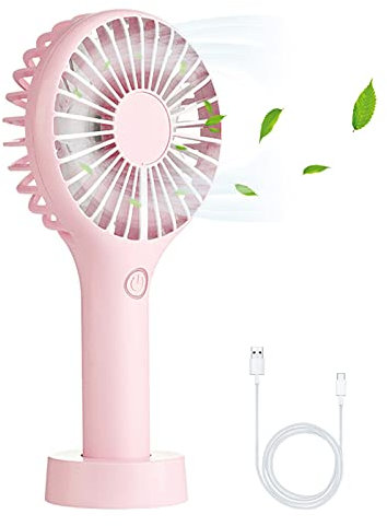 Hianjoo Portátil Mano Mini Ventilador, 3 Velocidades Ajustables Ventilador, Recargable Vertiladors con Cable USB para Viajes de Oficina en Casa, Rosa
