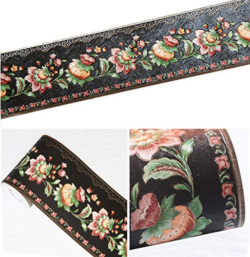 Meboem Pretty Black Lantern Floral Molding Wallpaper Border Peel Stick Home Ceiling Decorative Border for Bathroom Living Room Kitchen 10cm by 5meters