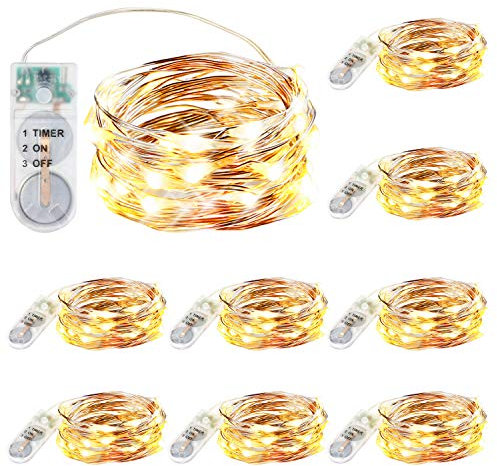 innotree Aufgerüstet 9er-Pack Lichterketten mit Timer, Batterie Kupfer Drahtlichterkette 2M 20 LEDs Lichterketten Weihnachten Batteriebetrieben Wasserdichte Lichter Flasche Dekoration, Warmweiß