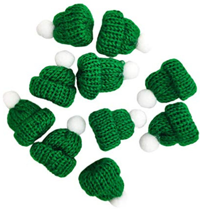 Amosfun 10 stücke weihnachtsstrickmütze Mini weihnachtsmützen Weihnachtsbaum Ornamente DIY (grün)