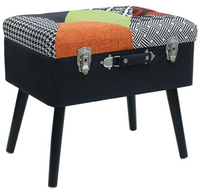 Hocker Koffer Patchwork, Polyester/MDF/Polsterung, 50cm x 35cm x 46cm, Mehrfarbig