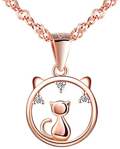 Unendlich U Damen Mädchen Halskette 925 Sterling Silber Süße Katze Anhänger Kettenanhänger Kette mit Anhänger Schmuck Geschenk für Weihnachten,Rosegold