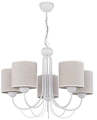 Licht-Erlebnisse Kronleuchter Schirmchen Weiß Creme 5-flammig Klassisch wohnlich SALNIO Lampe Esszimmer Wohnzimmer