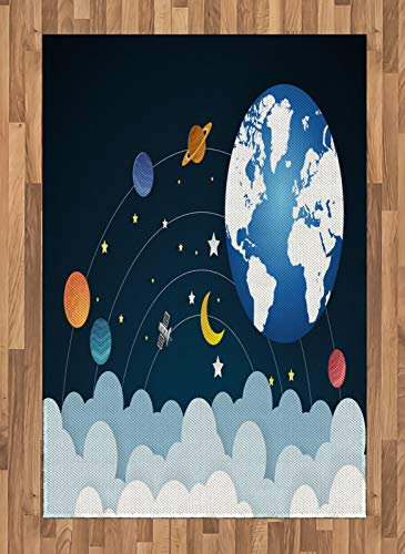 ABAKUHAUS Weltraum Teppich, Galaxy Rotating, Deko-Teppich Digitaldruck, Färben mit langfristigen Halt, 120 x 180 cm, Dunkel Petrol Blau Weiß