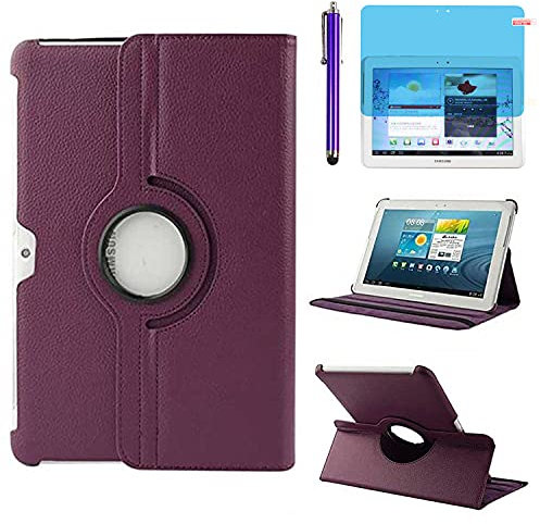 Étui Housse Coque pour Samsung Galaxy Tab 2 10.1 Pouces 2012 (GT-P5100 GT-P5110 GT-P5113) - 360 degrés Rotation Full Protection Kickstand Case Cover,avec Un Stylo,Écran Film (Purple)