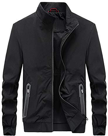 Xmiral Men Jacket Autumn Winter Warm Long Sleeve Stand Collar Coats Oversized Sports Coat Zipper Biker Jacket(Black,M)