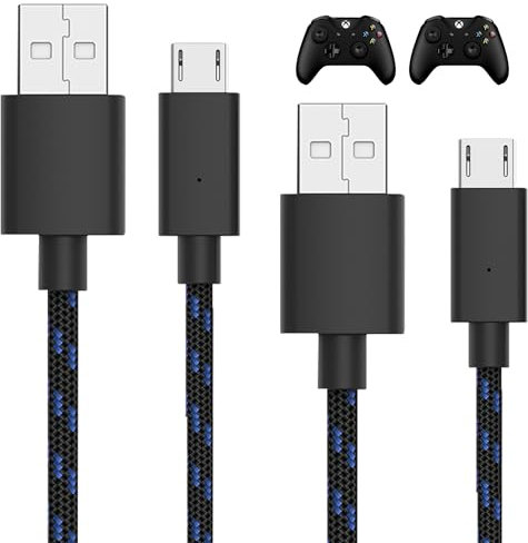 TalkWorks Cavo di ricarica micro USB in nylon intrecciato per controller Xbox One, compatibile con Samsung Galaxy, PS4, confezione da 2