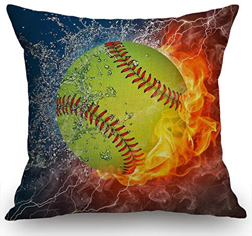 Swono Flaming Softball Feuer und Wasser Baumwolle Leinen Throw Kissenbezug Home Office Dekorative für Sofa Wohnzimmer Quadratisch 45,7 x 45,7 cm