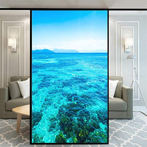 Pellicola per vetri smerigliata per privacy decorativa senza colla Bellissimo motivo sul mare Adesivo per finestra in vetro per porte e finestre 60x100cm