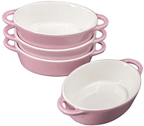 KVOTA mini ovale Auflaufformen Ofen- Backform Keramik Set 4 St 11 x 5 x 18 cm (innen ca. 10,5x4x13,5cm) 300ml (Rosa)