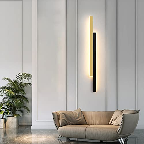 ANKBOY LED Gold Streifen Wandleuchte Innen Dimmbar Wandlampen Lang Lichtleiste Schwarz Nachttischlampe Up Down Aluminium Wandlampe Wohnzimmer Schlafzimmer Flur Wandbeleuchtung,100cm