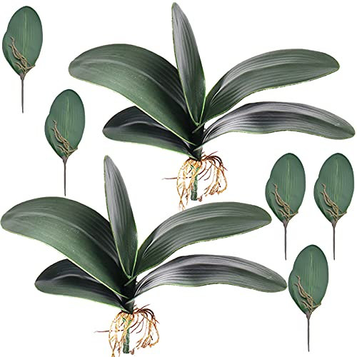7 Pz Foglia Orchidea Artificiale 26 cm Radici Dall'Aspetto Reale Piante Un Contatto nel Lattice Verde Faux Leaf Arrangement