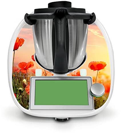 Autocollant de protection décoratif compatible avec robot de cuisine Thermomix TM6 Design Sticker adhésif Accessoires Appareil de cuisine Imperméable Autocollant RX042 (06 coquelicots)